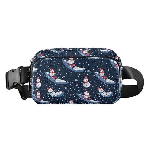 Bauchtasche mit Schneemann-Motiv, stilvolle Bauchtasche für Damen und Herren, Mini-Umhängetasche mit verstellbarem Gurt, für Reisen, Fitnessstudio, Arbeit, Weihnachtlicher blauer Schneemann-Schlitten, von EtherSpher