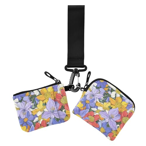 Beauty Spring Bunte Blume Damen Kleingeldbörse Kartenetuis Dünn Flach Reißverschluss Münzbörse Geldbörse Geldbörse Geldbörse mit Armband für Arbeit Reisen 2 Stück, Schönheit, Frühling, bunte Blume, 1 von EtherSpher