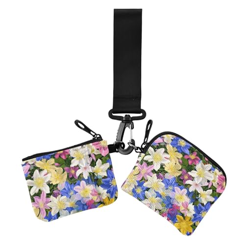 Beauty Spring Bunte Blumen Damen Dual Geldbörsen Visitenkartenetuis Kleine Tragbare Münzgeldbörse Kleingeld Halter mit Schlüsselanhänger für Damen 2 Packungen, Schönheit, Frühling, bunte Blume, 1 size von EtherSpher