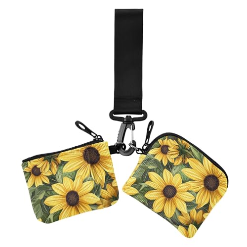 Beauty Spring Gelbe Gänseblümchen Damen Münzgeldbörsen Kartenetuis große Kapazität Reißverschluss Geldbörse Münztasche mit Schlüsselanhänger für Frauen 2 Stück, Beauty Spring Gelbes Gänseblümchen, 1 von EtherSpher