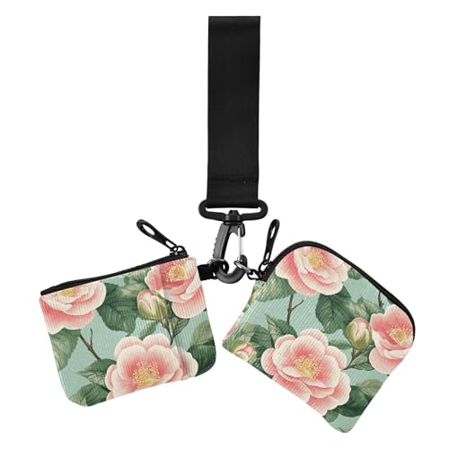 Beauty Spring Pink Flowers Damen Kartenetuis Kleingeldhalter Niedlich Mode Reißverschluss Armband Geldbörse mit Armband für Arbeit Reisen 2 Stück, Beauty Spring Rosa Blumen, 1 size, Casual von EtherSpher