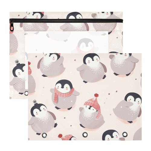 Binder-Bleistiftbeutel, 3 Löcher, 3 Locher für A4-Papier, Briefe, 2 Stück, Studenten, Schulanfang, niedlicher rosa Pinguin von EtherSpher