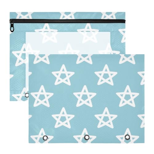 Binder-Federmäppchen, entzückende Aufbewahrungstasche für A4-Papier, Briefe, 2 Stück, Studenten, Schulbedarf, einfache blaue Sterne von EtherSpher