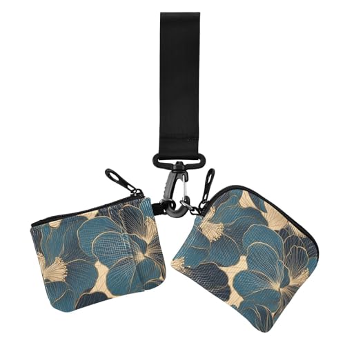 Blaugrün Gold Blumenmuster Damen Dual Wallet Visitenkartenetuis Slim Abnehmbare Kreditkartenetui mit Reißverschlusstasche für Frauen 2 Stück, Blaugrün / goldfarbenes Blumenmuster, 1 size, Casual von EtherSpher