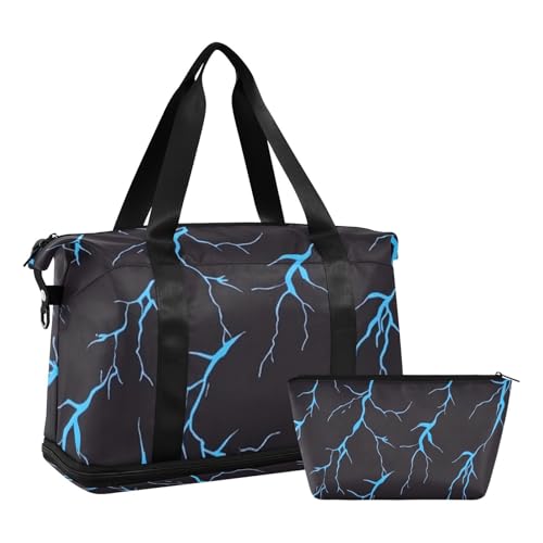 Blue Lightning Turnbeutel, Sporttasche, Handgepäcktasche mit Kulturbeutel für Reisen, faltbar, Blauer Blitz, 1 size von EtherSpher