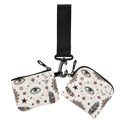 Bohemian Federaugen Stern Beige Damen Kleingeldbörse Kartenetuis Kleine Abnehmbare Karte Organizer Geldbörse mit Reißverschlusstasche für Frauen 2 Stück, Böhmische Federaugen Stern beige, 1 size von EtherSpher