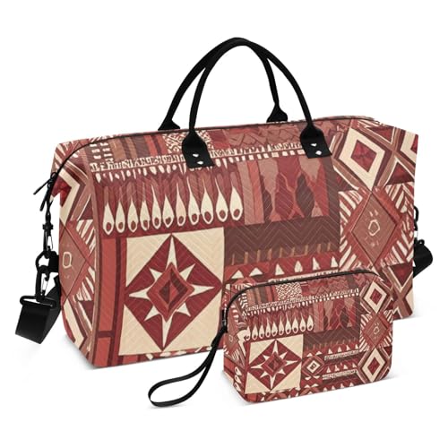 Boho Rotbraun Vintage Textur Dekorative Reise Handtasche Turnbeutel mit Kulturbeutel für Trekking Große Kapazität Bolsas de para Mujer en Avion von EtherSpher