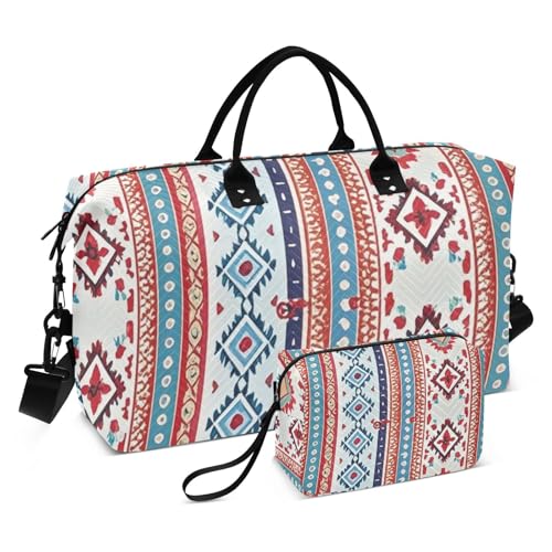 Boho rot und blau Vintage Textur dekorative große Handgepäcktasche Reisetasche Turnbeutel mit Kulturbeutel für Trekking Große Kapazität Bolso para Mujer Boho rot und blau Vintage Textur dekorative große Handgepäcktasche Reisetasche Turnbeutel mit Kulturbeutel für Trekking Große Kapazität Bolso para Mujer von EtherSpher