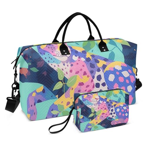 Bolsa de Gym Para Mujer Sporttasche mit verstellbarem Riemen für Trekking, niedliches Cartoon-Design, buntes Leopardenmuster, dekorativ, für Reisen, Übernachtung, 2-teiliges Set Bolsa de Gym Para Mujer Sporttasche mit verstellbarem Riemen für Trekking, niedliches Cartoon-Design, buntes Leopardenmuster, dekorativ, für Reisen, Übernachtung, 2-teiliges Set von EtherSpher