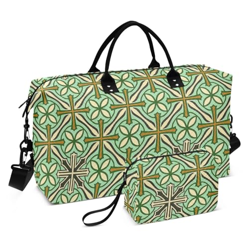 Bolso para Mujer Turnbeutel mit Kreuzmuster, Blumenmuster, dekorativ, Wochenendtasche, Übernachtungstasche, Turnbeutel mit verstellbarem Riemen, für Flugzeugreisen, großes Fassungsvermögen, Grün Bolso para Mujer Turnbeutel mit Kreuzmuster, Blumenmuster, dekorativ, Wochenendtasche, Übernachtungstasche, Turnbeutel mit verstellbarem Riemen, für Flugzeugreisen, großes Fassungsvermögen, Grün von EtherSpher