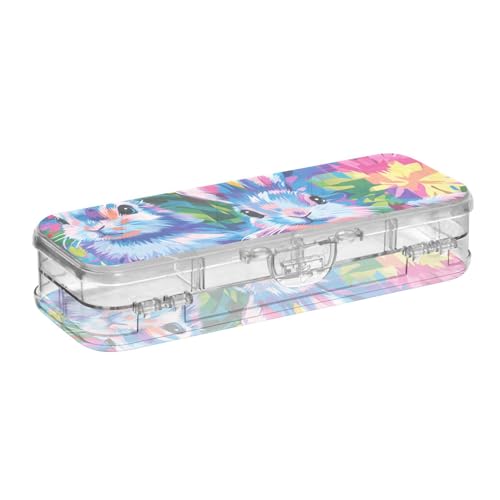 Buffalo Plaid Bunny Hasen Frohe Ostern entworfen transparente Stiftebox Doppelstöckige Stifteetui für Schule mit Schnappverschluss von EtherSpher