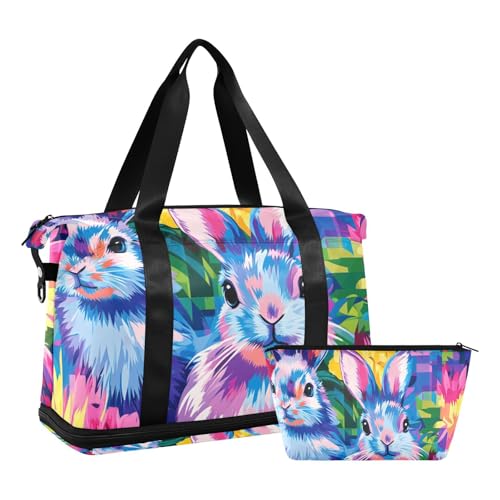 Buffalo Plaid Bunny Hasen Happy Easter Reisetasche, Sporttasche, Turnbeutel mit Kulturbeutel für Yoga, wasserdicht, Buffalo Plaid Bunny Rabbits Happy Easter, 1 size von EtherSpher