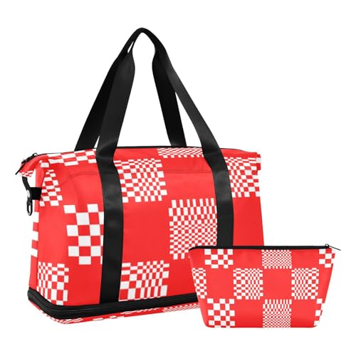 Buffalo Plaid Multi Check Red White Large Bag Overnight Weekender Bags with Toiletry Bag for Trekking Large Capacity, Buffalo Plaid Multi Check Rot Weiß, 1 size Buffalo Plaid Multi Check Red White Large Bag Overnight Weekender Bags with Toiletry Bag for Trekking Large Capacity, Buffalo Plaid Multi Check Rot Weiß, 1 size von EtherSpher