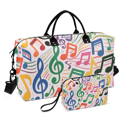 Bunte Cartoon-Musik-Symbole, dekorativer Wochenendtasche, Turnbeutel mit verstellbarem Riemen für Sport, wasserdicht, Bolso de para Mujer von EtherSpher
