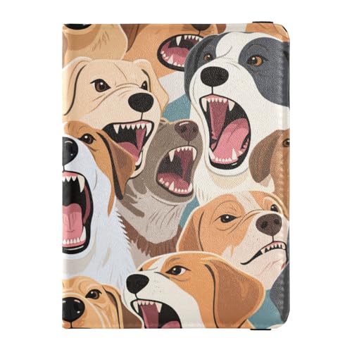 Bunte Cartoon-Tier-Hunde-Leder-Reisepasshülle für Reisen, Reisedokumente, Organizer, Schutz, Ausweis, Impfkarte, Geldbörse, für Damen, ultradünn von EtherSpher