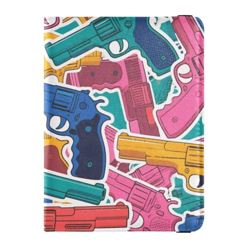 Bunte Cartoon-Waffe, cooles Leder, wasserdicht, Reisepasshülle für Reisen, Impfkarten-Hülle, Kombi-Abzeichen, Ausweis, Impfkartenhalter, Geldbörse für Herren, leicht von EtherSpher