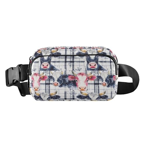 Bunte Gürteltasche mit Kuh-, Büffelkaro-, Schneeflocken, Weihnachten, niedliche Bauchtasche für Männer und Frauen, Mehrzweck-Bauchtasche mit verstellbarem Riemen für Reisen, Laufen, Wandern, Bunte von EtherSpher