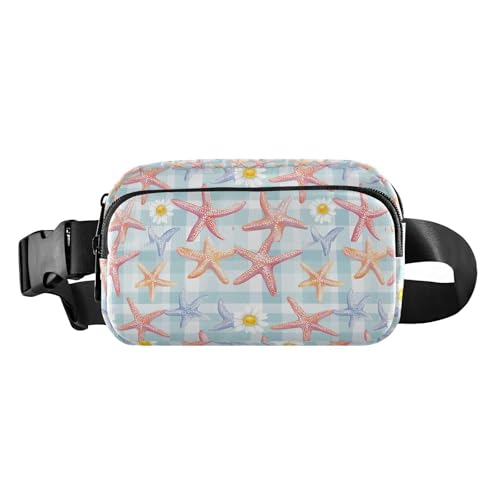 Bunte Gürteltasche mit Seestern, Büffel, kariert, Gänseblümchen, Ostern, stilvolle Bauchtasche, Hüfttasche für Damen und Herren, Mini-Umhängetasche mit verstellbarem Riemen für Workout, Laufen, von EtherSpher