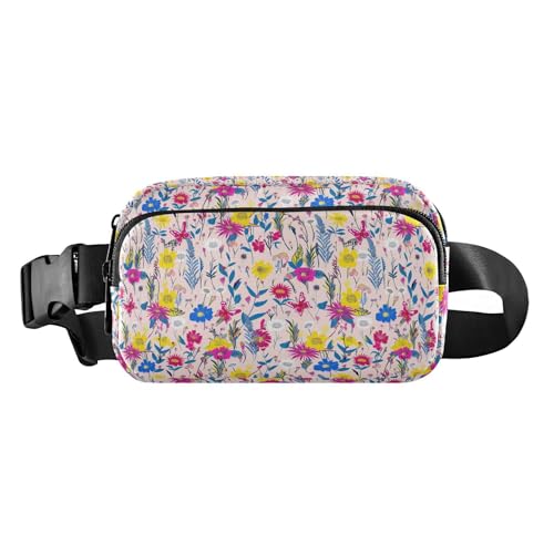 Bunte Gürteltasche mit Wildblumen- und Schmetterlings-Motiv, für Damen und Herren, Mehrzweck-Crossbody-Tasche mit verstellbarem Riemen für Reisen, Laufen, Wandern, Bunte Wildblumen, Schmetterlinge, von EtherSpher