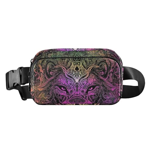 Bunte Tribal Lion modische Crossbody-Tasche für Männer und Frauen, wasserdichte Bauchtasche mit verstellbarem Riemen für Reisen, Urlaub, Laufen, Farbiger Tribal-Löwe, 1 size von EtherSpher