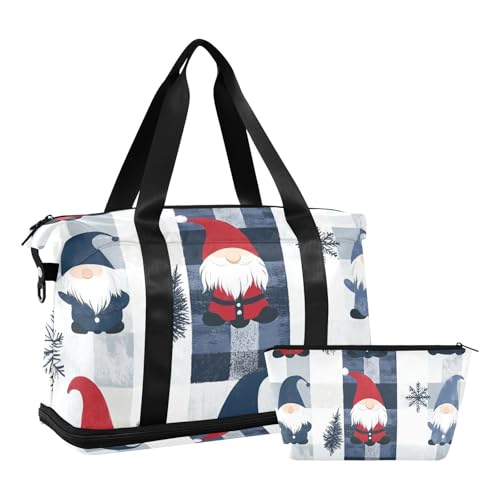 Bunte Zwerge Büffelkarierte Schneeflocken Weihnachten Turnbeutel Wochenendtasche mit verstellbarem Riemen für Flugzeugreisen 2-teiliges Set, Bunte Zwerge, Büffelkariert, Schneeflocken, Weihnachten, 1 von EtherSpher
