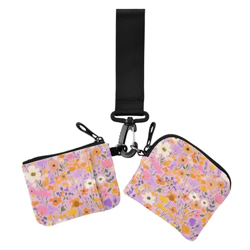 Buntes Blumenmuster Aquarell Damen Kleingeldbörse Kartenetuis Dünn Flach Münzgeldbörse Kleingeldhalter mit Armband für den täglichen Gebrauch 2 Stück, Buntes Blumenmuster Aquarell, 1 size, Casual von EtherSpher
