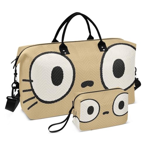 Cartoon Cute Big Eyes Brown Decorative Large Travel Bag Gym Bag with Toiletry Bag for Trekking Foldable bolsas de para mujer von EtherSpher
