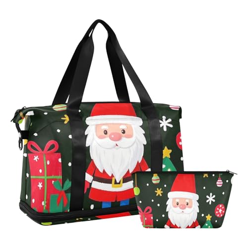 Cartoon Cute Merry Christmas Santa Claus Reisetasche mit Kulturbeutel für Reisen, 2-teiliges Set, Niedlicher Cartoon-Weihnachtsmann, 1 size von EtherSpher