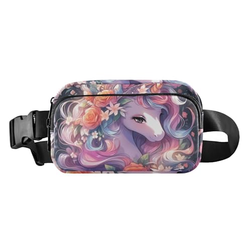 Cartoon-Gürteltasche mit niedlichen weißen Einhörnern, stilvolle Bauchtasche für Männer und Frauen, wasserabweisend, Crossbody-Tasche mit verstellbarem Riemen für Reisen, Laufen, Wandern, Niedliche von EtherSpher