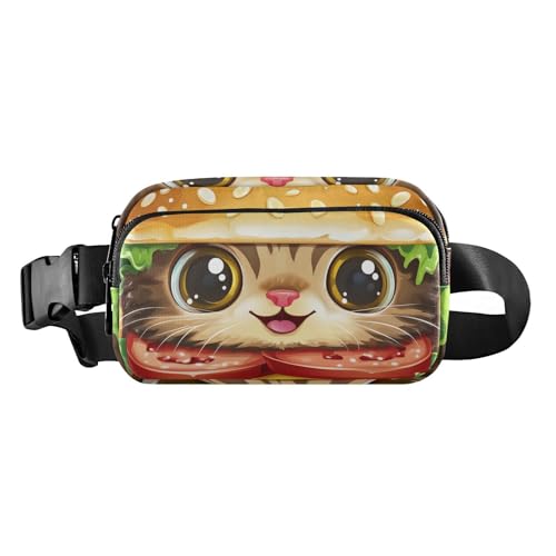 Cartoon-Hamburger-Kätzchen-modische Bauchtasche für Männer und Frauen, Mehrzweck-Bauchtasche mit verstellbarem Gurt für Reisen, Einkaufen, Laufen, Cartoon-Hamburger-Kätzchen, 1 size von EtherSpher