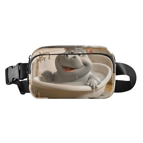 Cartoon Hippo Retro Badewanne Niedliche Hüfttasche Crossbody Tasche für Damen Herren Wasserabweisende Bauchtasche mit verstellbarem Gurt für Reisen Laufen Wandern, Cartoon-Nilpferd-Badewanne, Retro, 1 von EtherSpher