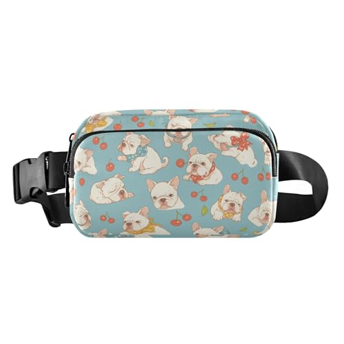 Cartoon Kleine Bulldogge Kirsche Mode Hüfttasche Crossbody Tasche für Männer Frauen Mehrzweck-Gürteltasche mit verstellbarem Gurt für Radfahren, Wandern, Fitnessstudio, Cartoon kleine Bulldogge von EtherSpher