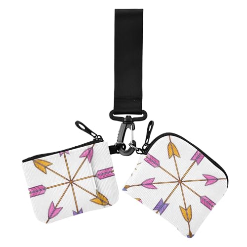 Cartoon-Pfeil-Herz bunte Damen-Geldbörsen Kartenetuis Mini-Mode-Handgelenk-Geldbörse Schlüsselhalter mit Reißverschlusstasche für den täglichen Gebrauch, 2 Stück, Cartoon-Pfeilherz, bunt, 1 size von EtherSpher