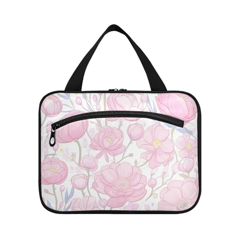 Cartoon Ranunculus Light Peach Kulturbeutel zum Aufhängen für Reisen mit Haken, Designer-Utensilien, Rasiertasche für Herren, Reisezubehör für Damen, Reisezubehör, Größe L, Cartoon Ranunculus Light von EtherSpher