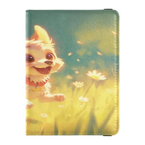 Chibi Stil Cartoon Niedlich Weiß Hund Leder Reisepass Halter Combo Kartenhalter für Reisen Impfstoff Kartenhalter Combo Abzeichen Impfstoff Impfstoff Kartenhalter Geldbörse für Männer, Chibi Stil von EtherSpher