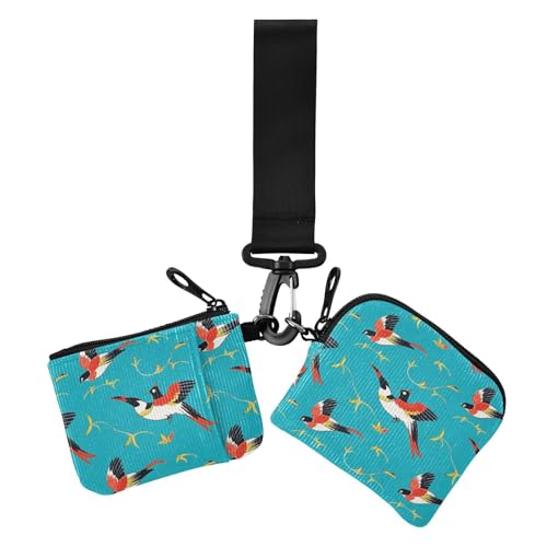 Chinesischer Kulturvogel blau Damen Kartenetuis Kleingeldhalter Slim Abnehmbare Handgelenktasche Schlüsselhalter mit Reißverschluss Münzfach für Frauen 2 Stück, Chinesischer Kulturvogel blau, 1 size von EtherSpher