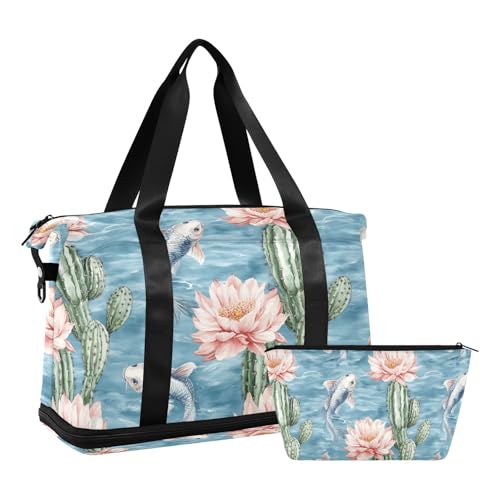 Chinesischer Stil Fisch Kaktus Reise Handtasche Turnbeutel mit Kulturbeutel zum Wandern Multifunktional, Fischkaktus im chinesischen Stil, 1 size von EtherSpher
