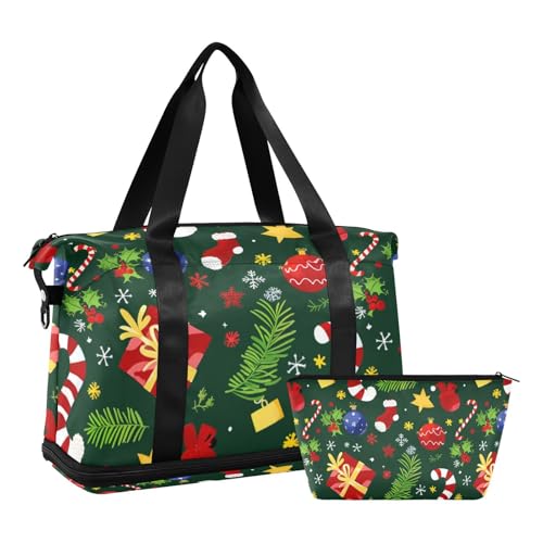 Christmas Deco Holly Große Reisetasche Turnbeutel mit verstellbarem Riemen zum Wandern Wasserdicht, Weihnachtsdeko Stechpalme, 1 size von EtherSpher