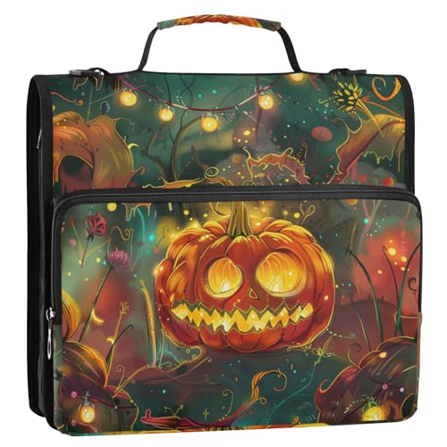 Crazy Pumpkin Lights 3,8 cm 3-Ring-Ordner mit Reißverschluss und Gurt, mehrere Taschen, Dokumenten-Organizer für Büro, Schule, Cartera Portátil von EtherSpher