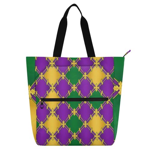 Dekorative Büchertasche, Büchertasche für Kinder, Studenten, Erwachsene, Karneval, Violett, Grün, große Lehrer-Tragetasche, Handtaschen mit Innentaschen für College, Einkaufen, Strand Dekorative Büchertasche, Büchertasche für Kinder, Studenten, Erwachsene, Karneval, Violett, Grün, große Lehrer-Tragetasche, Handtaschen mit Innentaschen für College, Einkaufen, Strand von EtherSpher
