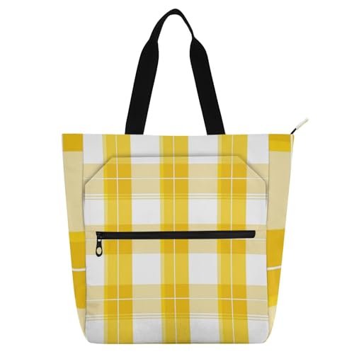 Dekorative Büchertasche, Büchertasche für Kinder, Studenten, Erwachsene, Valentinstag, kariert, gelb, große Handtasche, Lebensmitteltasche, Strandtasche mit Reißverschlusstaschen, für Schule Dekorative Büchertasche, Büchertasche für Kinder, Studenten, Erwachsene, Valentinstag, kariert, gelb, große Handtasche, Lebensmitteltasche, Strandtasche mit Reißverschlusstaschen, für Schule von EtherSpher