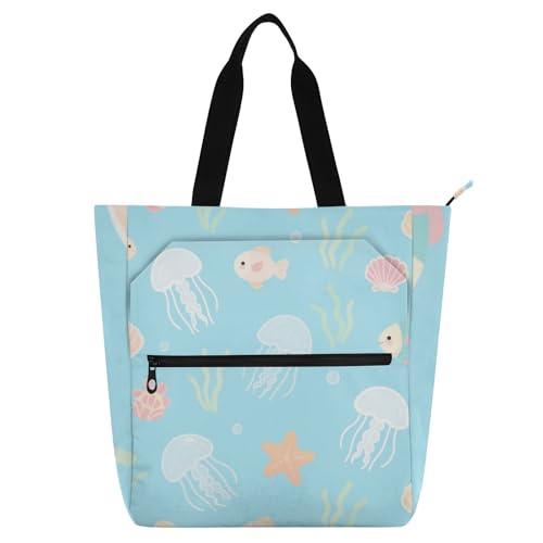 Dekorative Büchertasche für Kinder, Damen, Herren, niedliches Cartoon-Design, weiße Quallen, wasserabweisend, für Schule, Strand, Einkaufstasche mit Reißverschluss, für Schule, Einkaufen, Reisen Dekorative Büchertasche für Kinder, Damen, Herren, niedliches Cartoon-Design, weiße Quallen, wasserabweisend, für Schule, Strand, Einkaufstasche mit Reißverschluss, für Schule, Einkaufen, Reisen von EtherSpher