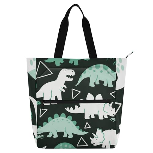 Dekorative Kinder-Tragetasche für Kinder und Erwachsene, Cartoon-Motiv, niedliche und bunte Dinosaurier, leichte Bibliothekstasche, Schultertasche mit Reißverschluss, für Schule, Einkaufen, Reisen Dekorative Kinder-Tragetasche für Kinder und Erwachsene, Cartoon-Motiv, niedliche und bunte Dinosaurier, leichte Bibliothekstasche, Schultertasche mit Reißverschluss, für Schule, Einkaufen, Reisen von EtherSpher