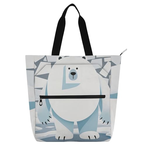 Dekorative Kinder-Tragetaschen für Kinder, Studenten, Erwachsene, niedliche Cartoon-weiße Eisbären, leichte Lehrer-Tragetasche, Handtaschen mit Innentaschen für Schule und Spielzeit, Regenbogenfarben von EtherSpher