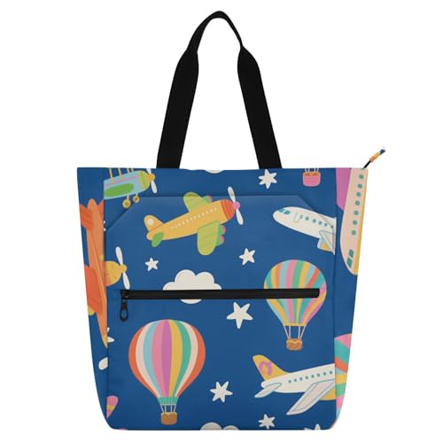 Dekorative süße Buch-Tragetasche für Kinder und Erwachsene, niedliches Cartoon, buntes Flugzeug, wasserabweisend, Lehrer-Tragetasche, Schultertasche mit Reißverschluss, für College, Shopping, Strand von EtherSpher