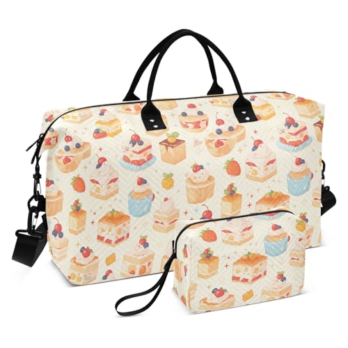 Dessert Fruite Cake Cartoon Gelb Dekorative Handgepäcktasche Turnbeutel mit verstellbarem Gurt für Reise Multifunktional Bolsa de para Mujer von EtherSpher