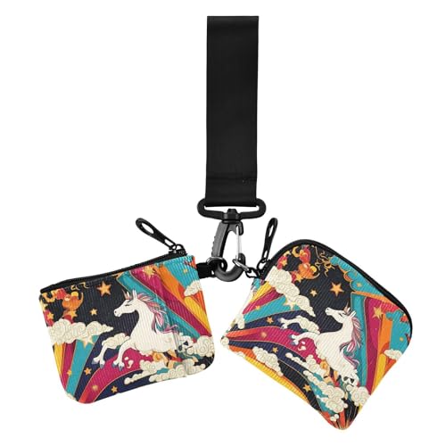 Einhörner Regenbogen Stern Damen Kartenetuis Kleingeldhalter Kleingeld Halter Kleine Abnehmbare Karte Organizer Geldbörse mit Armband für Damen 2 Packungen, Einhörner Regenbogen Stern, 1 size, Casual von EtherSpher