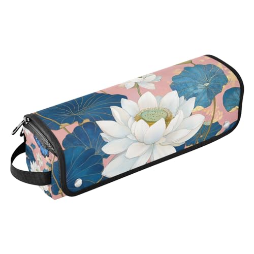 EtherSpher 2-in-1 Lockenstab Reiseetui mit hitzebeständiger Matte, Tragetasche, flacher Lockenstab, wasserdichter Organizer für Flacheisen, heiße Werkzeuge und Haarpflege-Zubehör, weiße Blume, von EtherSpher