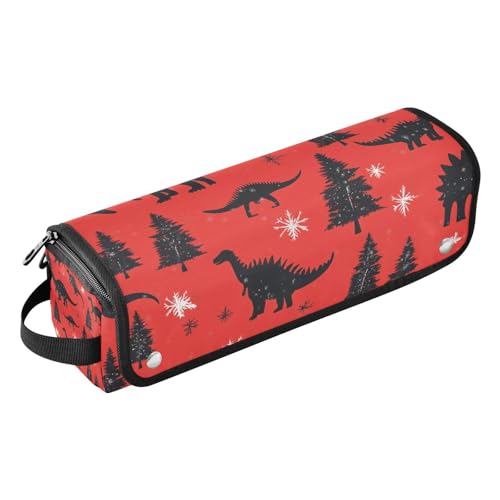 EtherSpher 2-in-1 Lockenstab Reiseetui mit hitzebeständiger Matte, wasserdicht, flacher Lockenstab Reise-Organizer für Glätteisen, Glätteisen, Lockenstäbe, schwarzer Dinosaurier, rote Kiefernbäume, von EtherSpher
