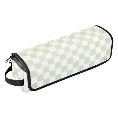 EtherSpher 2-in-1 Lockenstab Reisetasche mit hitzebeständiger Matte, tragbare Reisetragetasche für Glätteisen, Glätteisen, Lockenstäbe, gelb-grüner Farbverlauf, Schachbrett-Tragetasche für Frauen, von EtherSpher